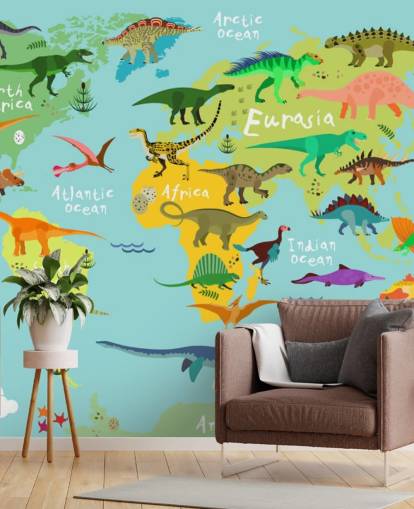 Dinosaurier auf einer Kinderkarten-Tapete Dinosaurier auf einer Kinderkarten-Tapete