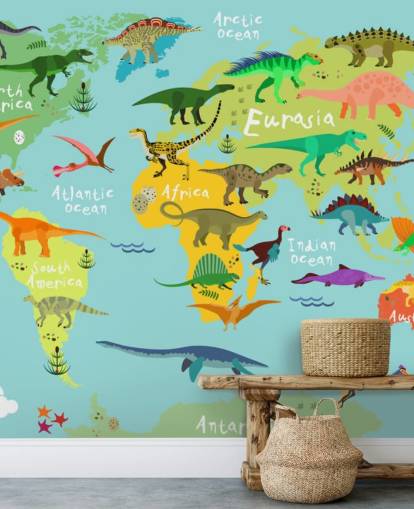 dinosaurs on a kids map wallpaper