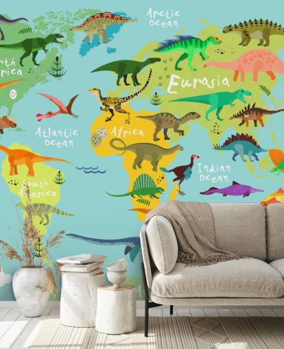 dinosaurs on a kids map wallpaper