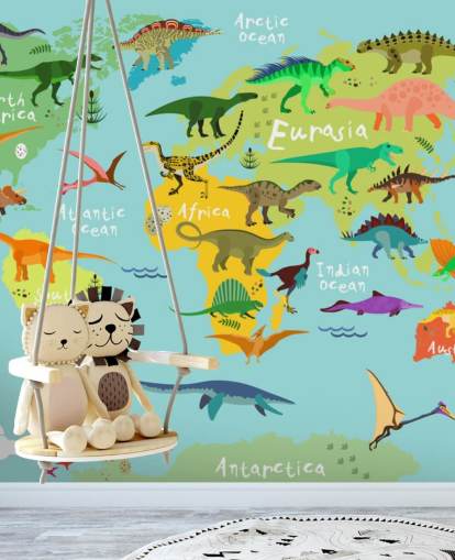 dinosauri su uno sfondo con mappa per bambini