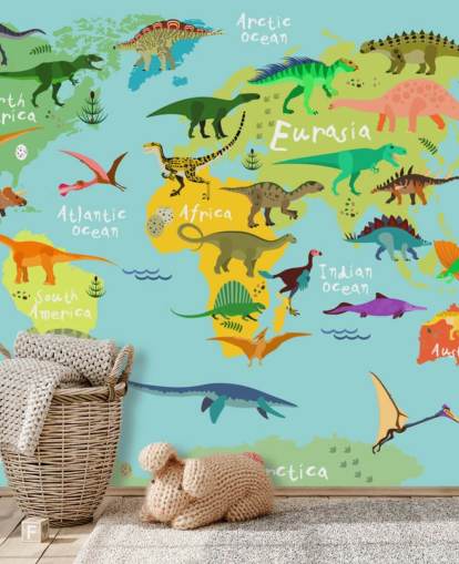 dinossauros em um papel de parede de mapa infantil
