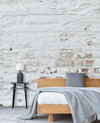 mural de papel de parede de tijolo branco chamado Distressed White Brick para quartos, cozinhas e escritórios