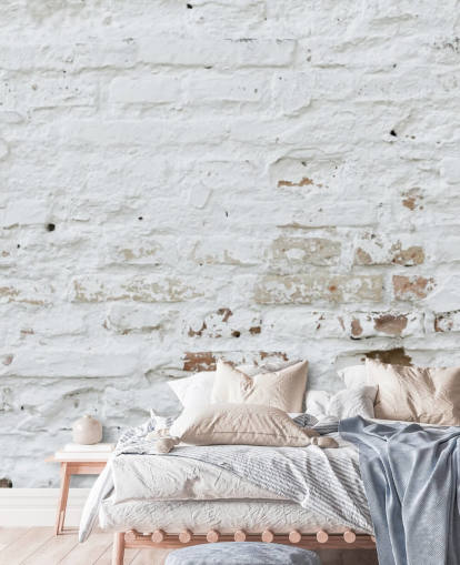 white brick wallpaper mural called Distressed White Brick for bedrooms, kitchens and offices