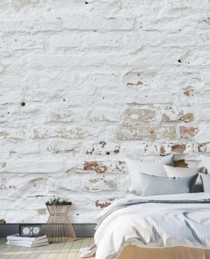 white brick wallpaper mural called Distressed White Brick for bedrooms, kitchens and offices