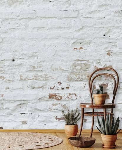 Tapeten-Wandbild aus weißem Backstein namens Distressed White Brick für Schlafzimmer, Küchen und Büros Tapeten-Wandbild aus weißem Backstein namens Distressed White Brick für Schlafzimmer, Küchen und Büros