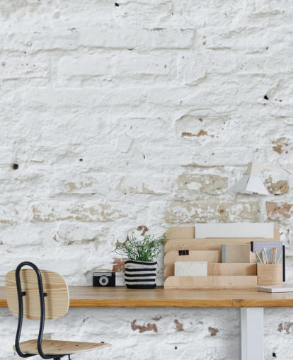 white brick wallpaper mural called Distressed White Brick for bedrooms, kitchens and offices