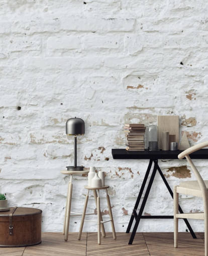 white brick wallpaper mural called Distressed White Brick for bedrooms, kitchens and offices
