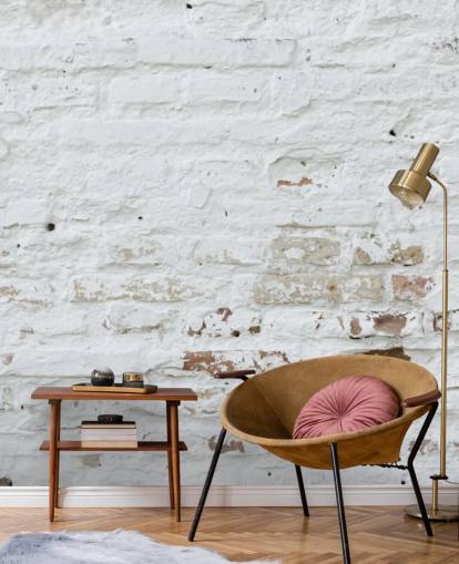 white brick wallpaper mural called Distressed White Brick for bedrooms, kitchens and offices