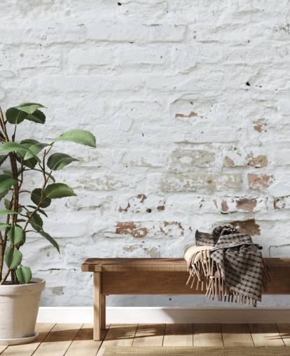 valkoinen tiili tapetti seinämaalaus nimeltä Distressed White Brick makuuhuoneisiin, keittiöihin ja toimistoihin