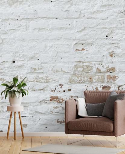 white brick wallpaper mural called Distressed White Brick for bedrooms, kitchens and offices