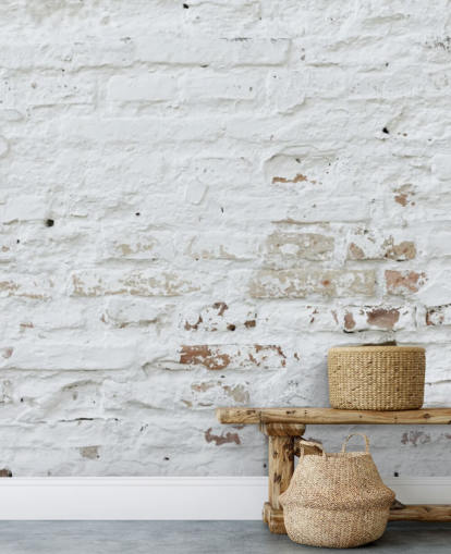 white brick wallpaper mural called Distressed White Brick for bedrooms, kitchens and offices