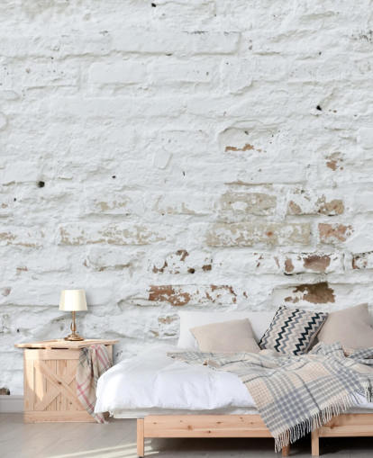 mural de papel pintado de ladrillo blanco llamado Ladrillo blanco envejecido para dormitorios, cocinas y oficinas