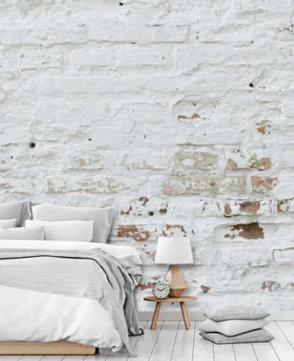 papier peint mural en briques blanches appelé Distressed White Brick pour les chambres, les cuisines et les bureaux
