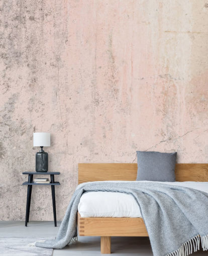 rosafarbenes Betontapeten-Wandbild namens Pale Pink Concrete für Schlafzimmer und Küchen aus Wallsauce