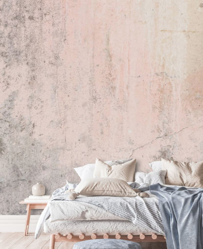 rosa betong tapetmaleri kalt Pale Pink Concrete for soverom og kjøkken fra Wallsauce
