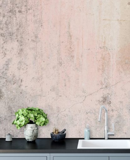 rosafarbenes Betontapeten-Wandbild namens Pale Pink Concrete für Schlafzimmer und Küchen aus Wallsauce