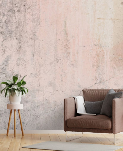 rosafarbenes Betontapeten-Wandbild namens Pale Pink Concrete für Schlafzimmer und Küchen aus Wallsauce