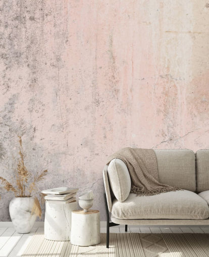 roze betonnen behangmuurschildering genaamd Pale Pink Concrete voor slaapkamers en keukens van Wallsauce roze betonnen behangmuurschildering genaamd Pale Pink Concrete voor slaapkamers en keukens van Wallsauce