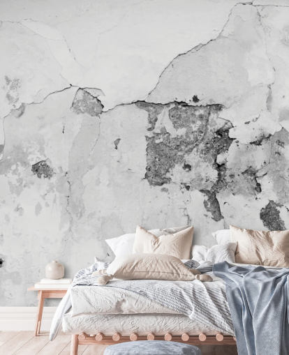 Decorazione murale in cemento grigio e bianco incrinato Decorazione murale in cemento grigio e bianco incrinato