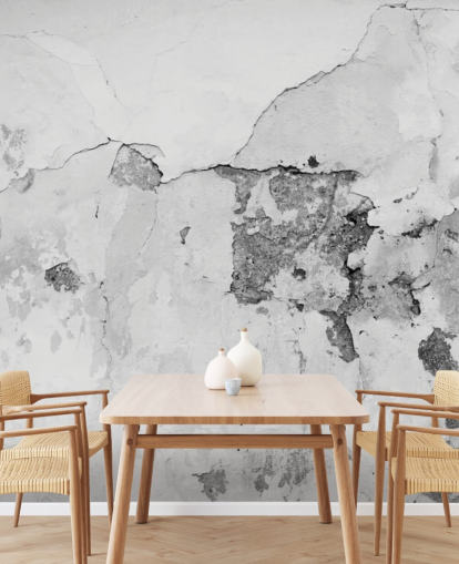 Cracked Gray and White Concrete Wall Mural