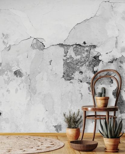 Cracked Gray and White Concrete Wall Mural Cracked Gray and White Concrete Wall Mural