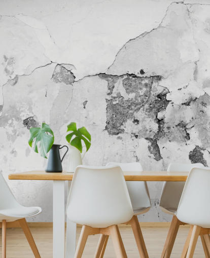 grey and white concrete wallpaper mural called Scratches and Cracks for bedrooms, kitchens and living rooms