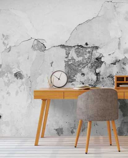 Cracked Gray and White Concrete Wall Mural