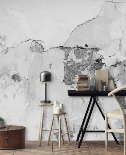 Mural de pared de hormigón gris y blanco agrietado