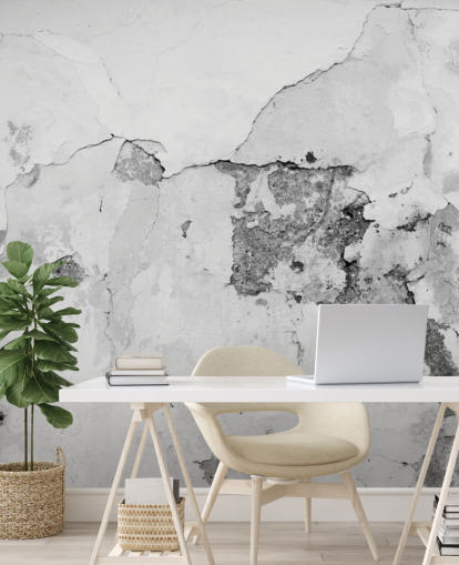 Cracked Gray and White Concrete Wall Mural