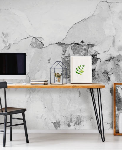 Cracked Gray and White Concrete Wall Mural