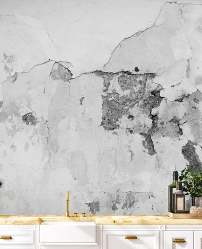 grey and white concrete wallpaper mural called Scratches and Cracks for bedrooms, kitchens and living rooms