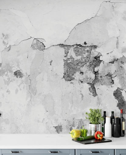Cracked Gray and White Concrete Wall Mural