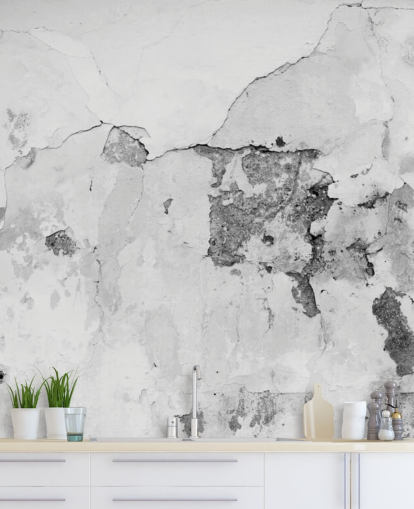 Decorazione murale in cemento grigio e bianco incrinato