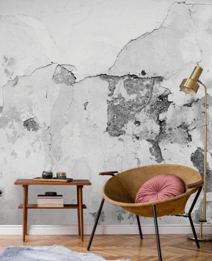 Cracked Gray and White Concrete Wall Mural