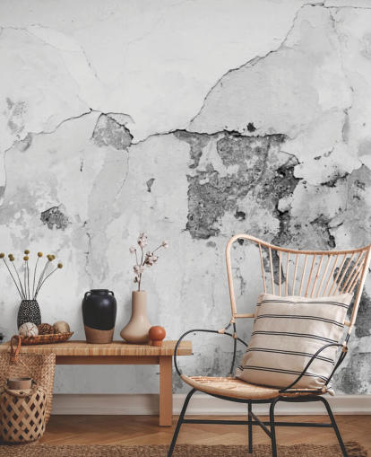 Cracked Gray and White Concrete Wall Mural