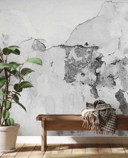 Décoration murale en béton gris et blanc craquelé