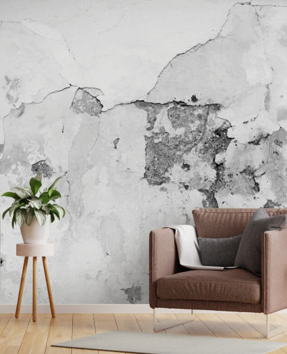 Cracked Grey and White Concrete Wall Mural