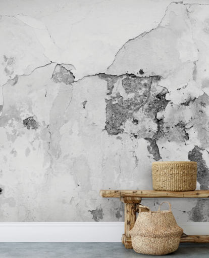 Décoration murale en béton gris et blanc craquelé
