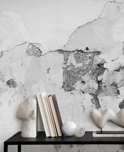 Mural de pared de hormigón gris y blanco agrietado