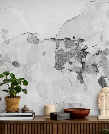Décoration murale en béton gris et blanc craquelé