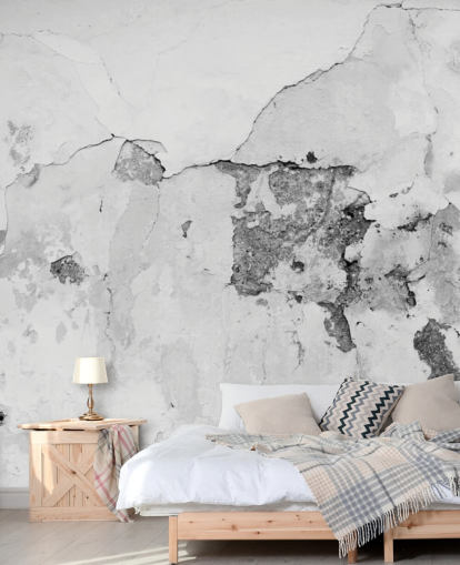 grey and white concrete wallpaper mural called Scratches and Cracks for bedrooms, kitchens and living rooms