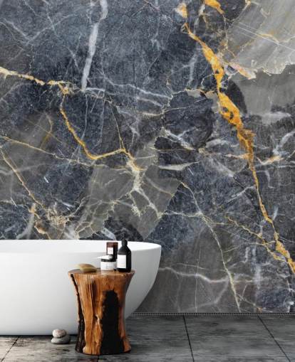 mural de papel de parede de mármore cinza e dourado chamado Grey with Gold Marble para banheiros ou cozinhas