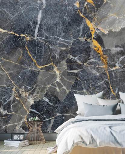 mural de papel de parede de mármore cinza e dourado chamado Grey with Gold Marble para banheiros ou cozinhas