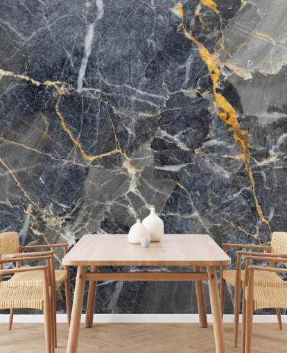 mural de papel pintado de mármol gris y dorado llamado Grey with Gold Marble para baños o cocinas