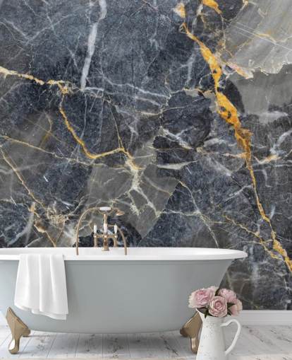 gray and gold marble wallpaper mural called Gray with Gold Marble for bathrooms or kitchens
