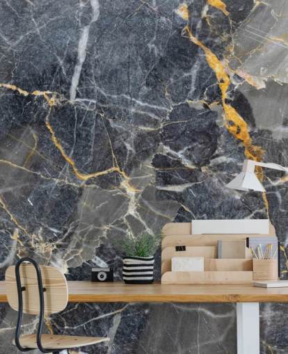 Tapetentapete aus grauem und goldenem Marmor namens Grey with Gold Marble für Badezimmer oder Küchen
