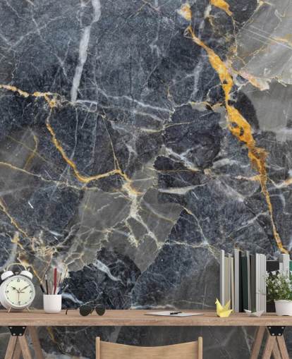 papier peint mural en marbre gris et doré appelé Grey with Gold Marble pour les salles de bain ou les cuisines