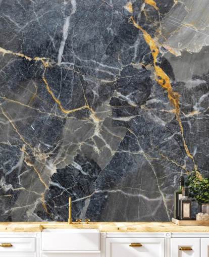 papier peint mural en marbre gris et doré appelé Grey with Gold Marble pour les salles de bain ou les cuisines