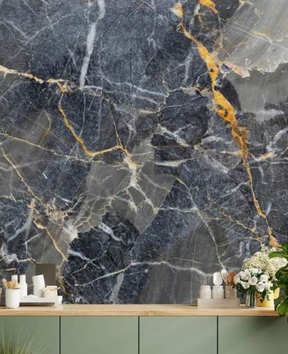 mural de papel de parede de mármore cinza e dourado chamado Grey with Gold Marble para banheiros ou cozinhas