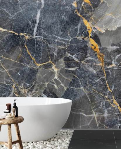 papier peint mural en marbre gris et doré appelé Grey with Gold Marble pour les salles de bain ou les cuisines